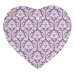 White On Lilac Damask Heart Ornament