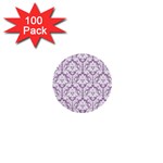 White On Lilac Damask 1  Mini Button (100 pack)