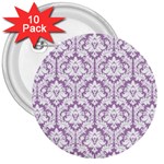 White On Lilac Damask 3  Button (10 pack)
