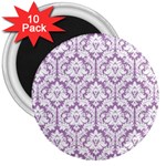 White On Lilac Damask 3  Button Magnet (10 pack)