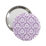 White On Lilac Damask Handbag Mirror (2.25 )
