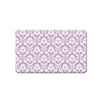 White On Lilac Damask Magnet (Name Card)