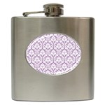 White On Lilac Damask Hip Flask