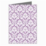White On Lilac Damask Greeting Card (8 Pack)