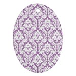 White On Lilac Damask Oval Ornament (Two Sides)