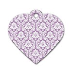 White On Lilac Damask Dog Tag Heart (Two Sided)