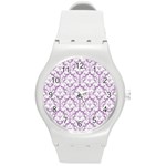 White On Lilac Damask Plastic Sport Watch (Medium)