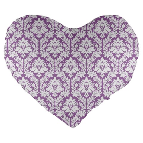 Lilac Damask Pattern Large 19  Premium Heart Shape Cushion from ZippyPress Front