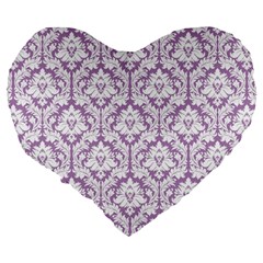 Lilac Damask Pattern Large 19  Premium Heart Shape Cushion from ZippyPress Back