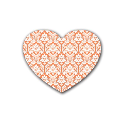 White On Orange Damask Drink Coasters 4 Pack (Heart)  from ZippyPress Front