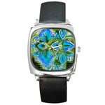 Mystical Spring, Abstract Crystal Renewal Square Leather Watch