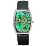Spring Leaves, Abstract Crystal Flower Garden Tonneau Leather Watch
