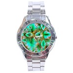 Spring Leaves, Abstract Crystal Flower Garden Stainless Steel Watch