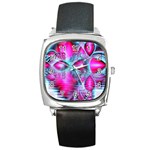 Ruby Red Crystal Palace, Abstract Jewels Square Leather Watch