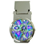 Abstract Peacock Celebration, Golden Violet Teal Money Clip with Watch