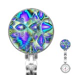 Abstract Peacock Celebration, Golden Violet Teal Stainless Steel Nurses Watch