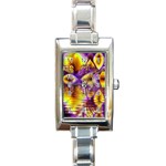 Golden Violet Crystal Palace, Abstract Cosmic Explosion Rectangular Italian Charm Watch