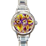 Golden Violet Crystal Palace, Abstract Cosmic Explosion Round Italian Charm Watch