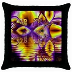 Golden Violet Crystal Palace, Abstract Cosmic Explosion Black Throw Pillow Case