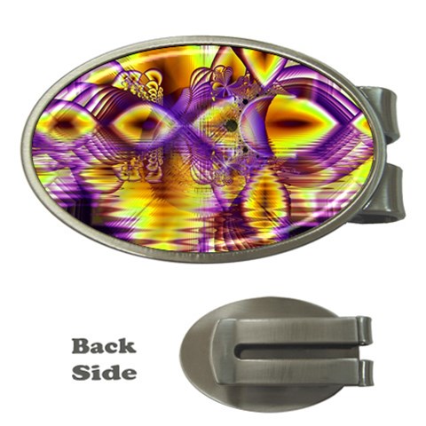 Golden Violet Crystal Palace, Abstract Cosmic Explosion Money Clip (Oval) from ZippyPress Front