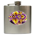 Golden Violet Crystal Palace, Abstract Cosmic Explosion Hip Flask