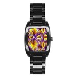 Golden Violet Crystal Palace, Abstract Cosmic Explosion Stainless Steel Barrel Watch