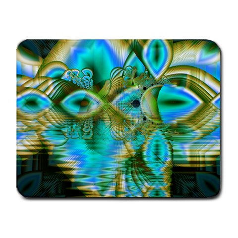 Crystal Gold Peacock, Abstract Mystical Lake Small Mouse Pad (Rectangle) from ZippyPress Front