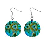 Crystal Gold Peacock, Abstract Mystical Lake Mini Button Earrings