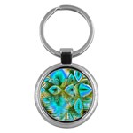 Crystal Gold Peacock, Abstract Mystical Lake Key Chain (Round)