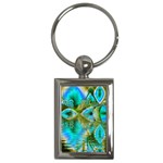 Crystal Gold Peacock, Abstract Mystical Lake Key Chain (Rectangle)