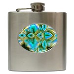 Crystal Gold Peacock, Abstract Mystical Lake Hip Flask