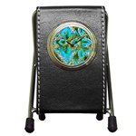 Crystal Gold Peacock, Abstract Mystical Lake Stationery Holder Clock