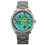 Crystal Gold Peacock, Abstract Mystical Lake Sport Metal Watch