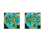 Crystal Gold Peacock, Abstract Mystical Lake Cufflinks (Square)
