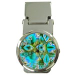 Crystal Gold Peacock, Abstract Mystical Lake Money Clip with Watch