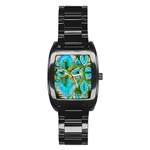 Crystal Gold Peacock, Abstract Mystical Lake Stainless Steel Barrel Watch