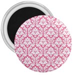 White On Soft Pink Damask 3  Button Magnet