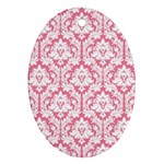White On Soft Pink Damask Oval Ornament