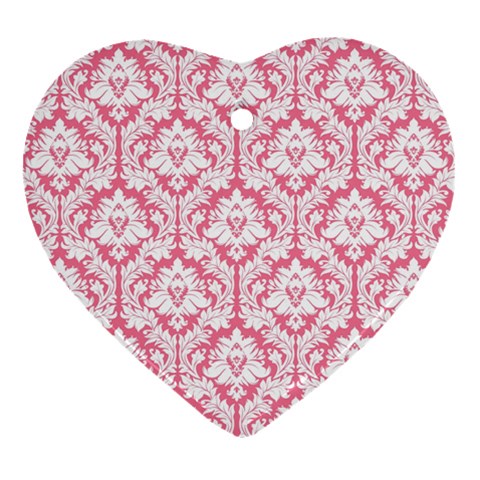 White On Soft Pink Damask Heart Ornament from ZippyPress Front