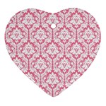 White On Soft Pink Damask Heart Ornament