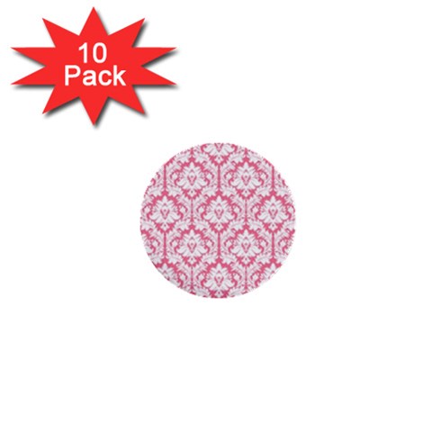 White On Soft Pink Damask 1  Mini Button (10 pack) from ZippyPress Front