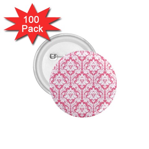 White On Soft Pink Damask 1.75  Button (100 pack) from ZippyPress Front
