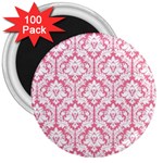 White On Soft Pink Damask 3  Button Magnet (100 pack)
