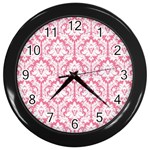 White On Soft Pink Damask Wall Clock (Black)