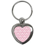 White On Soft Pink Damask Key Chain (Heart)