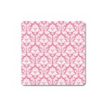 White On Soft Pink Damask Magnet (Square)