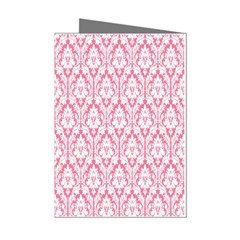 White On Soft Pink Damask Mini Greeting Card (8 Pack) from ZippyPress Left