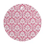 White On Soft Pink Damask Round Ornament (Two Sides)