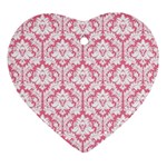 White On Soft Pink Damask Heart Ornament (Two Sides)
