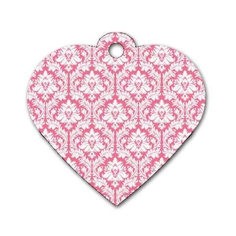 White On Soft Pink Damask Dog Tag Heart (Two Sided) from ZippyPress Front